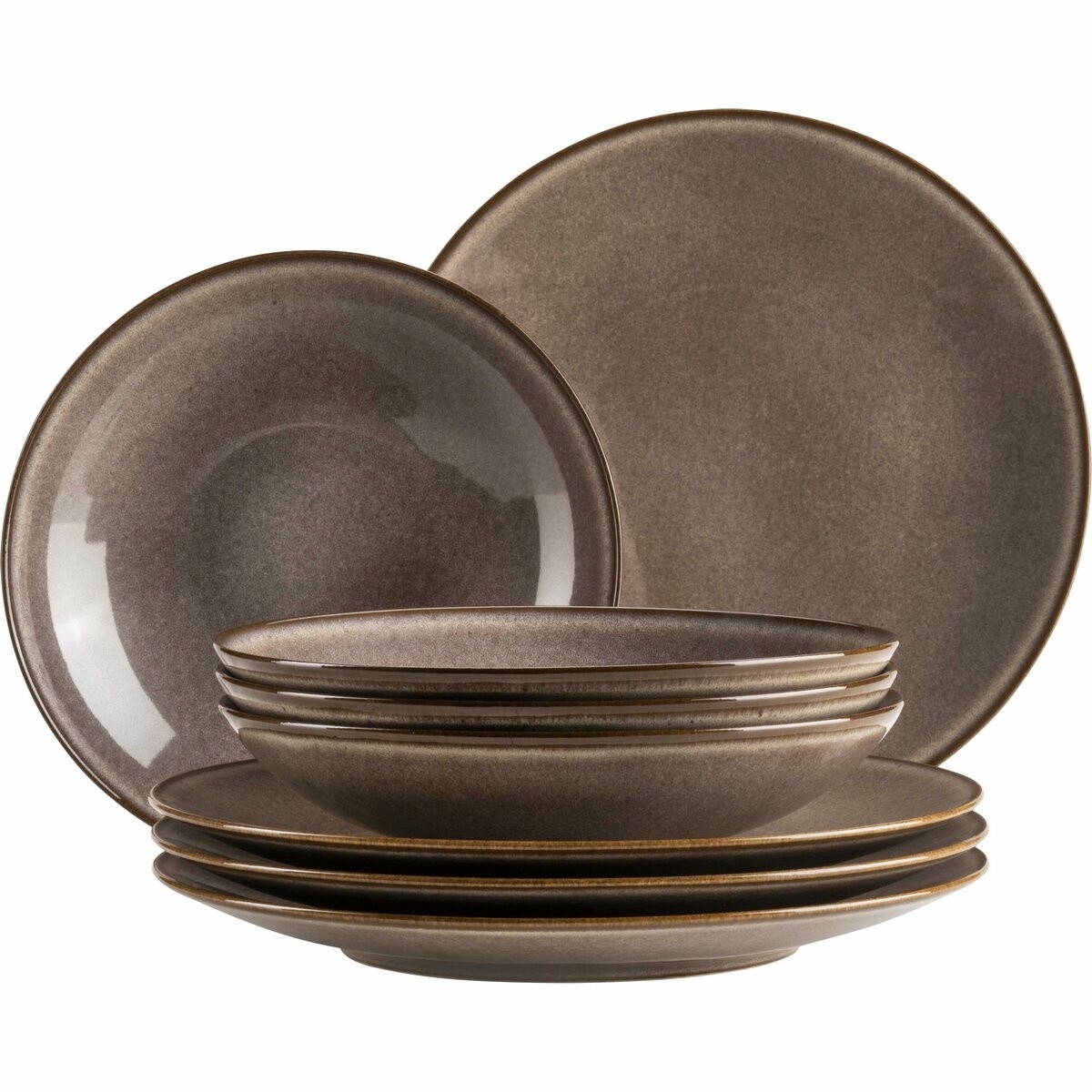 Mäser Sada 8 plytkých a hlbokých tanierov SMOKY'S– hnedá