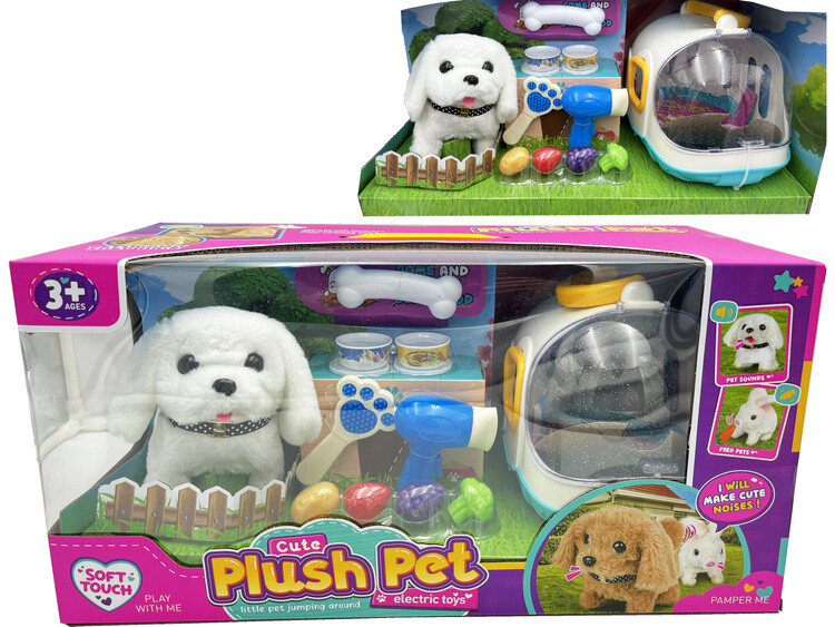 Interaktívny psík – kadernícky set s prenosným prepravníkom a doplnkami