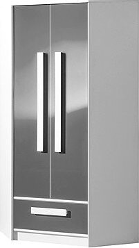 Nejlevnější nábytek Blourt Šatní skříň rohová, bílá/šedý lesk