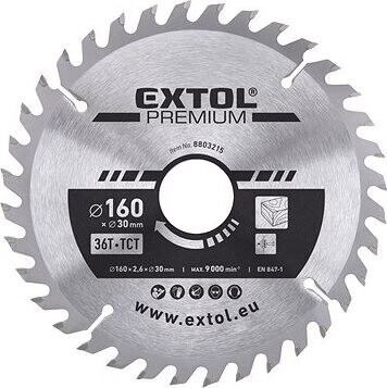 EXTOL PREMIUM kotúč pílový s SK plátkami, priemer 160 × 2,6 × 30 mm, 36T, 8803215