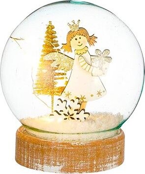 LAALU Vianočná dekorácia – snehová guľa anjelik s darčekom, 11 cm