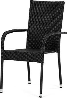 Autronic Stolička záhradná Sano, čierny umelý ratan, kov, stohovateľná
