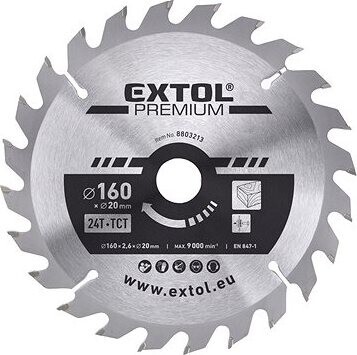 EXTOL PREMIUM kotúč pílový s SK plátkami, priemer 160 × 2,6 × 20 mm, 24T, 8803213