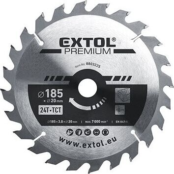 EXTOL PREMIUM kotúč pílový s SK plátkami, priemer 185 × 3,0 × 20 mm, 24T, 8803225