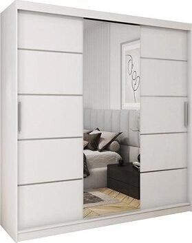 Nejlevnější nábytek Rebeca 200 se zrcadlem, 4 šuplíky a 2 šatními tyčemi, bílý mat