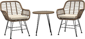 Autronic Balkónová súprava Lugano, stôl + 2 stoličky, kov, umelý ratan, látka béžová, doska stolíka polywood