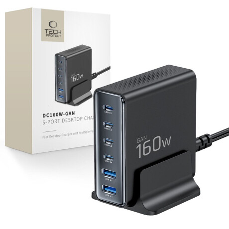 Tech-Protect DC160W GaN nabíjačka 2x USB / 4x USB-C 160W PD QC, čierna
