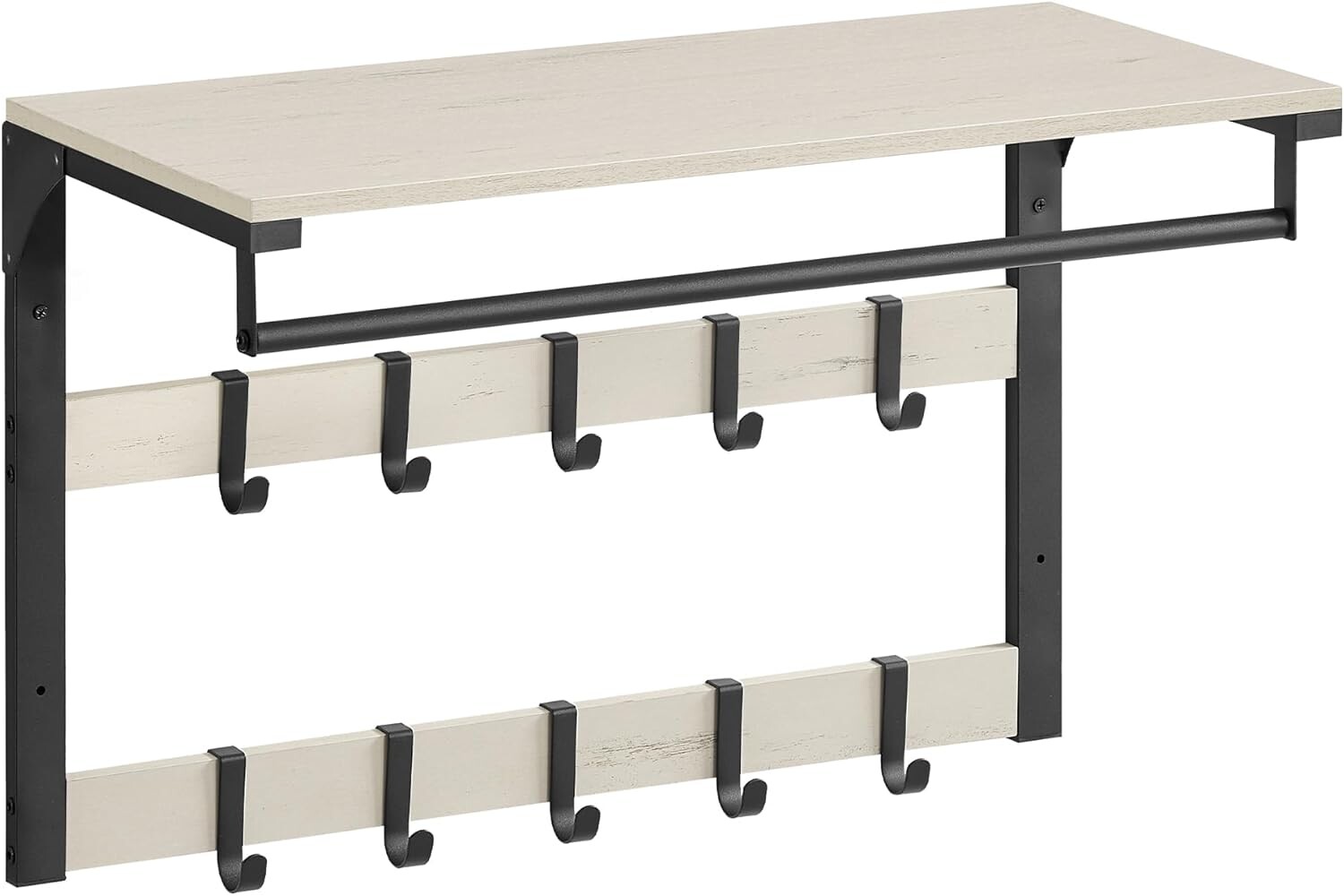 Nástěnný předsíňový věšák Vasagle Fiji rustikálně bílý/černý