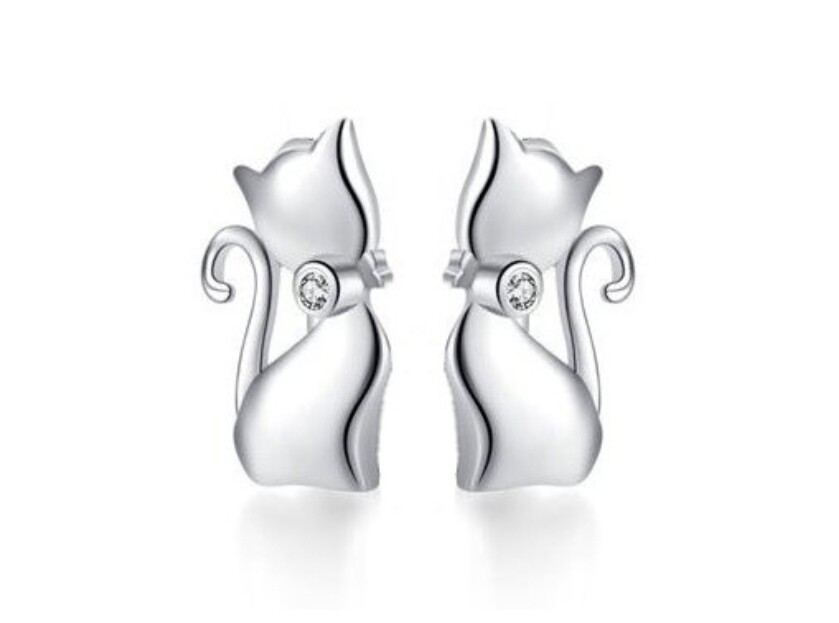 Mačacia mama Náušnice mačka s chvostíkom - chirurgická oceľ (pecky)