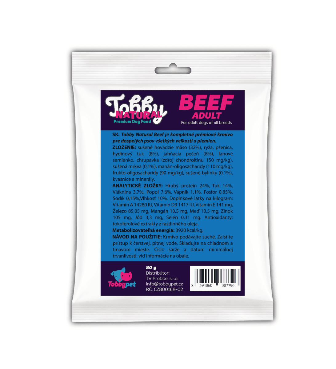 Vzorka - Tobby Natural Adult Dog Beef - 80g
