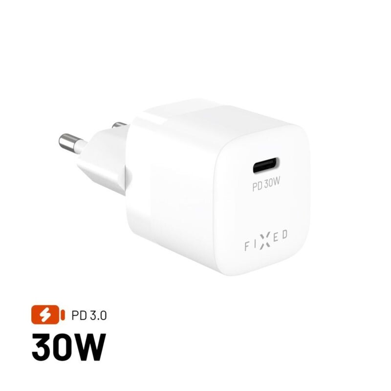 FIXED Mini Sieťová GaN nabíjačka s USB-C výstupom a podporou PD, 30W, biela FIXCG30M-C-WH