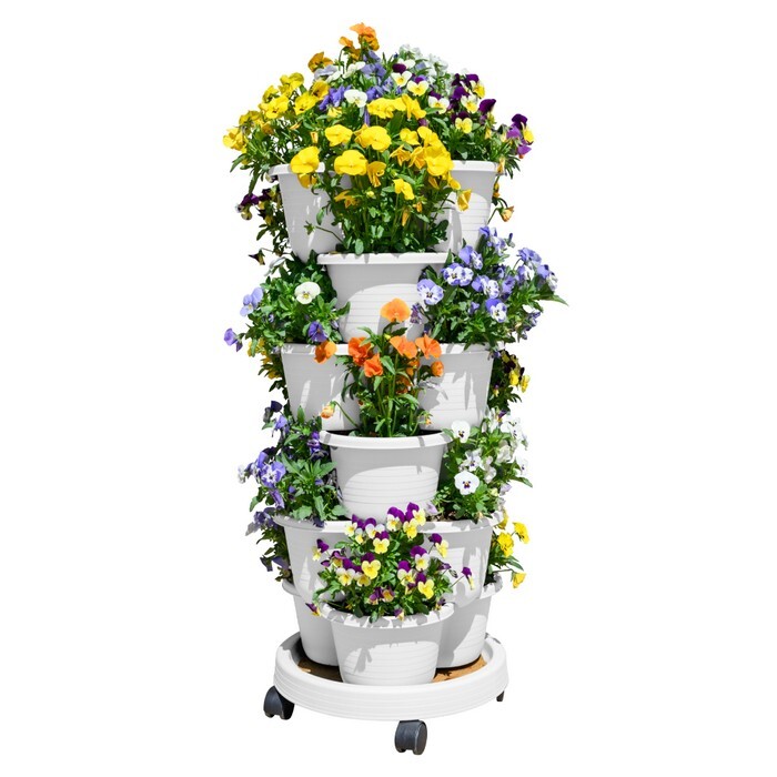 KONDELA Pixelt kaskádový kvetináč biela