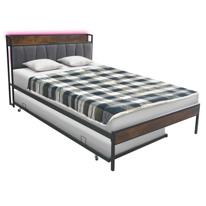 KONDELA Nordo manželská posteľ s roštom a prístelkou 140x200 cm čierna / rustikálne drevo / sivá