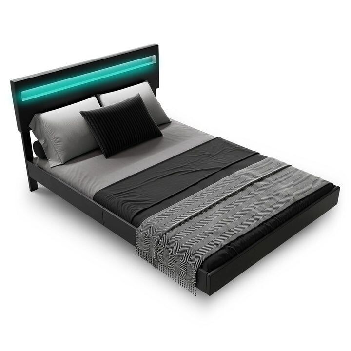 Plávajúca posteľ 140x200 cm, čierná s LED čelom