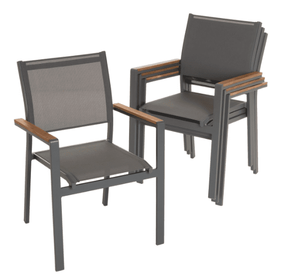 Záhradná stohovateľná kovová stolička, antracitová, sada 4ks