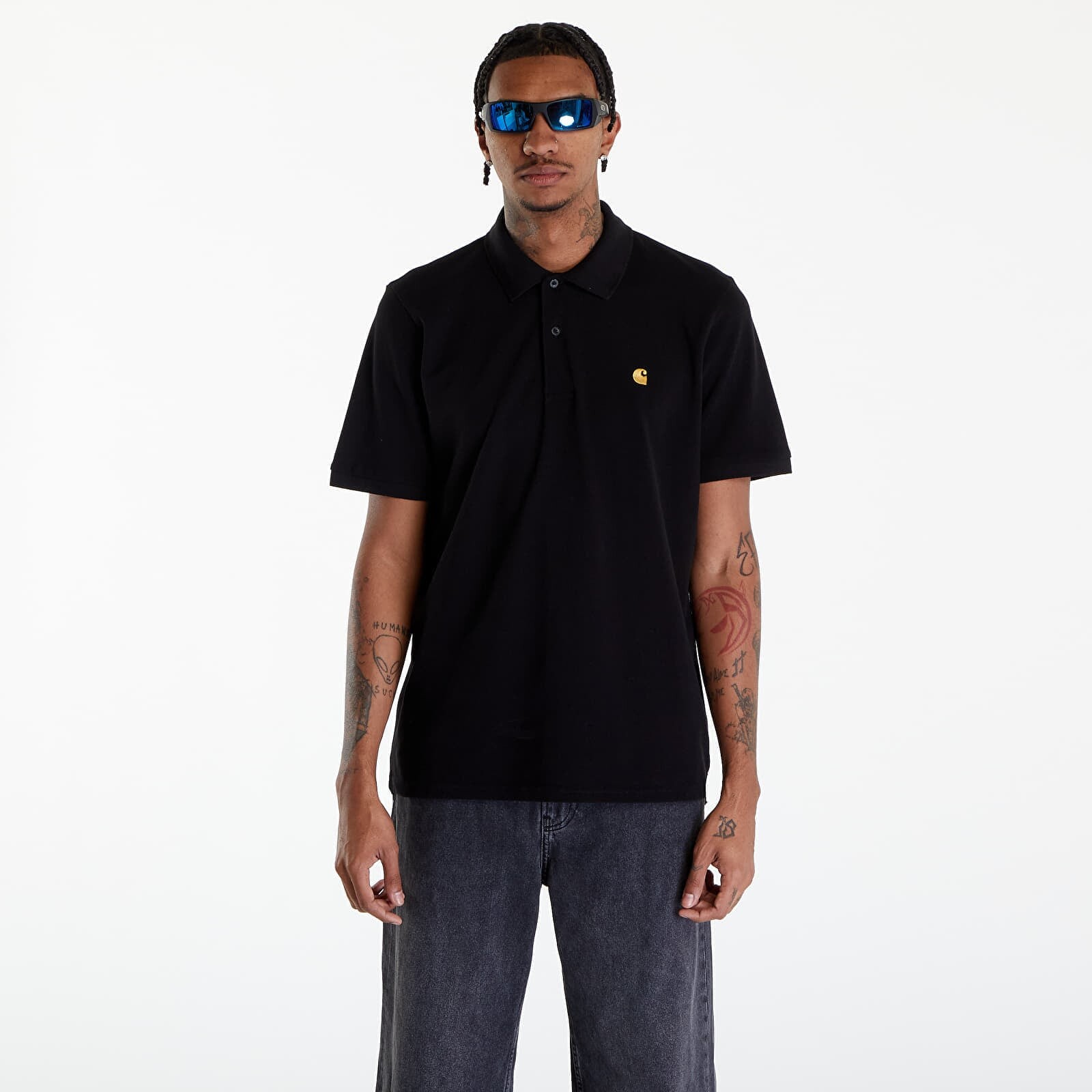 Tričko Carhartt WIP Short Sleeve Chase Pique Polo T-Shirt UNISEX Black/ Gold XS