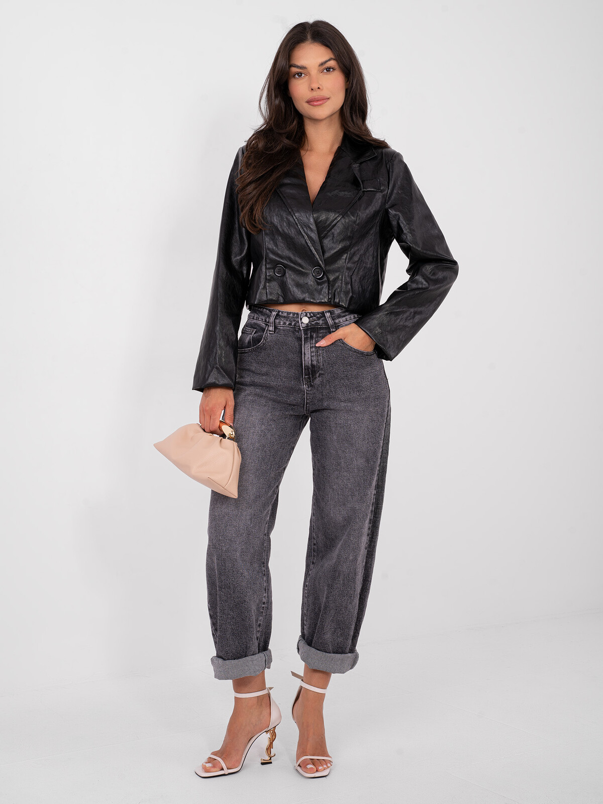 Čierna kožená bunda