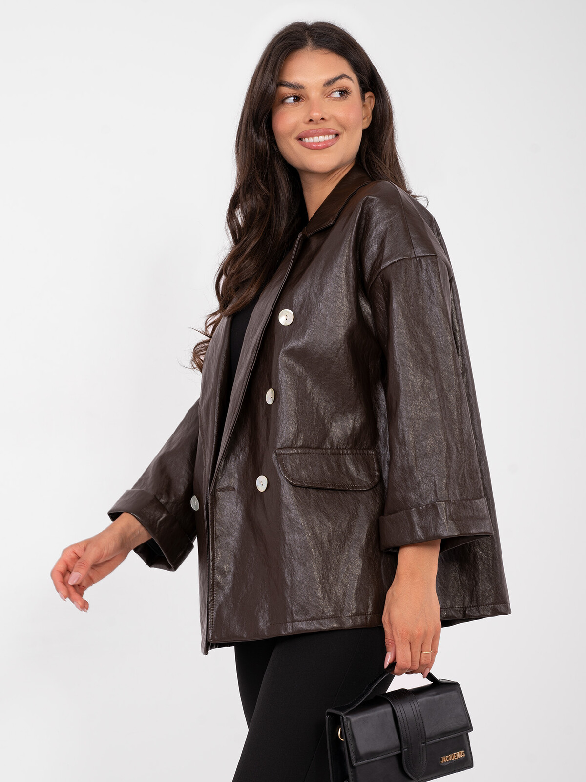 Dámsky kožený blazer tmavohnedý