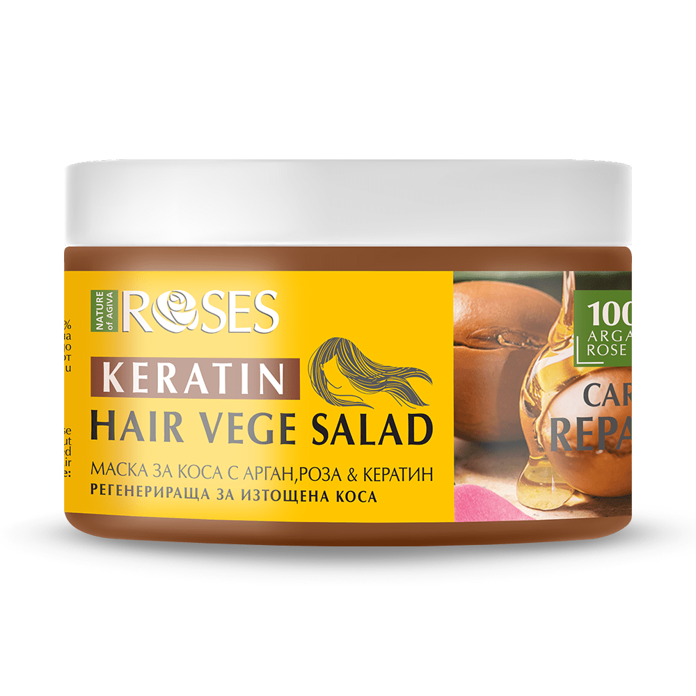 Regeneračná maska na vlasy VEGE SALAD a argánom, ružou a keratínom 350 ml - NATURE OF AGIVA