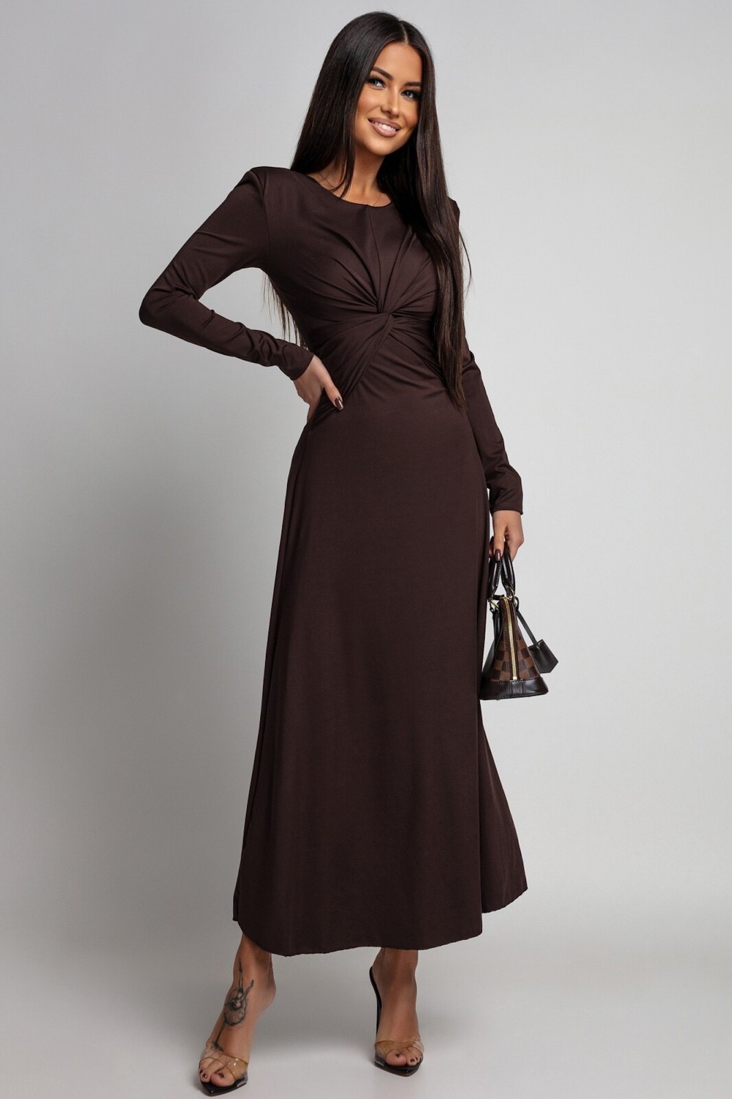 Azzurra Hnedé spoločenské šaty s áčkovou sukňou Veľkosť: UNI