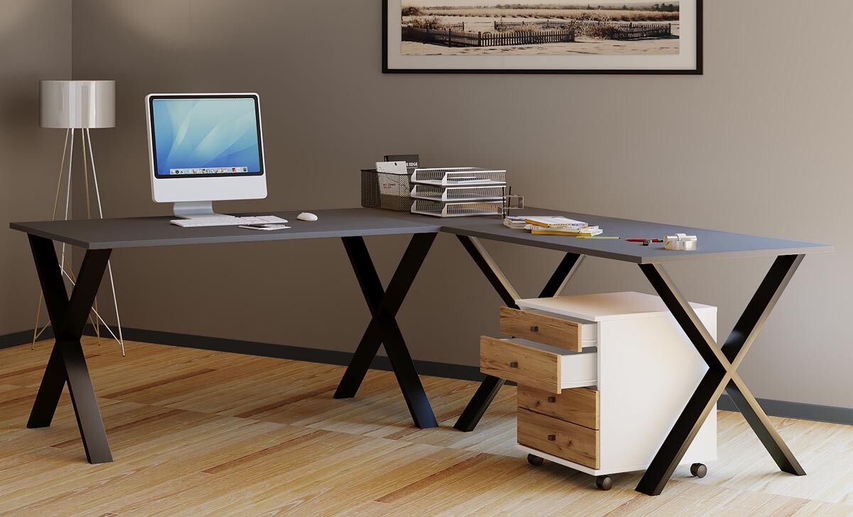 Rohový stôl Lona 160x160x50 X-nohy, antracit