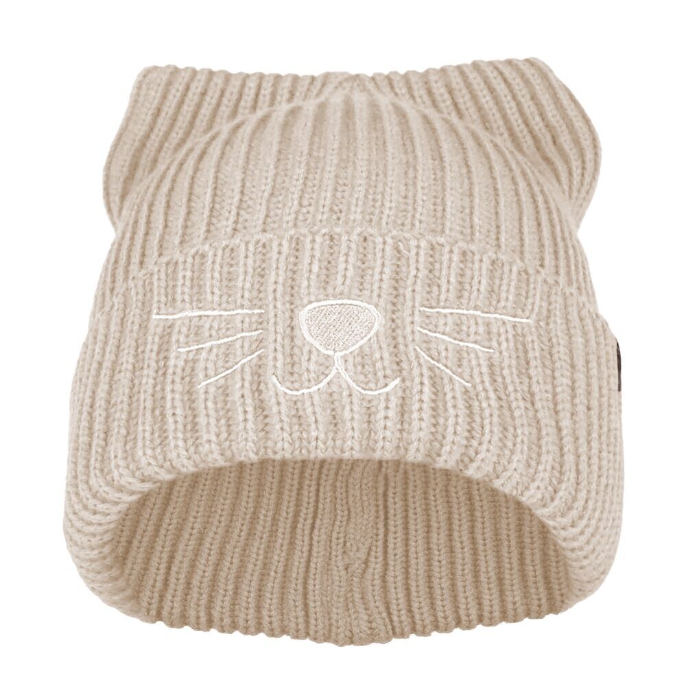 Bontis Pletená čiapka s výšivkou Mačka - Béžová | uni