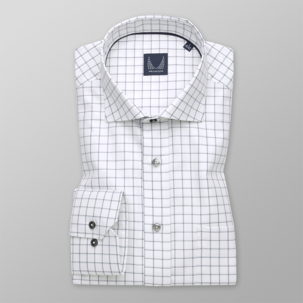 Pánska košeľa klasická biela s kockovaným vzorom 12333