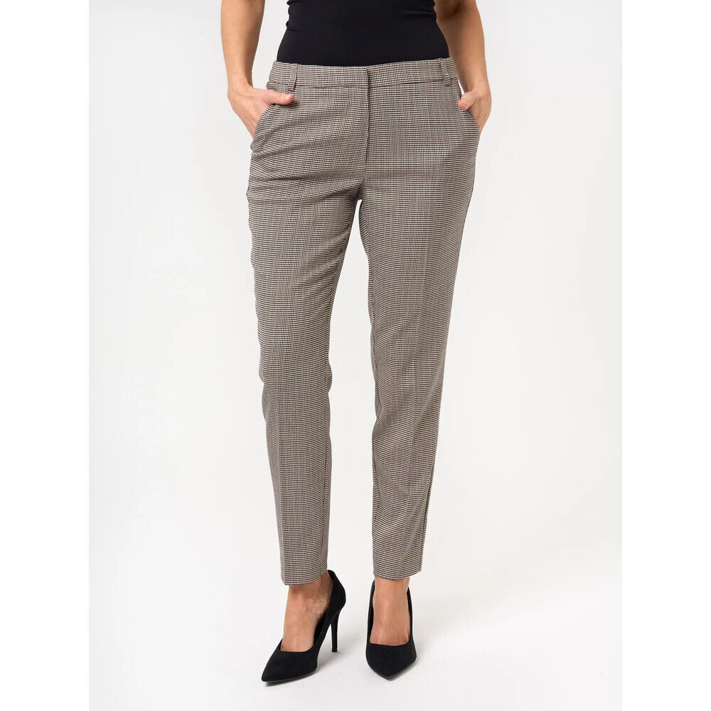 Dámske spoločenské nohavice s béžovo-čiernym pepito vzorom 19523