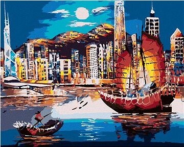 Zuty – Maľovanie Podľa Čísel – Prístav V Hong Kongu, 80 × 100 cm, Plátno + Rám