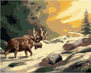 Zuty – Maľovanie podľa čísel – Los idúci v rieke a slnečné lúče (D. Rusty Rust), 80 × 100 cm, plátno + rám