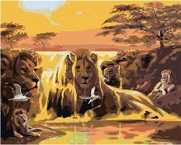 Zuty – Maľovanie podľa čísel – Lev, vodopád a slnko (D. Rusty Rust), 80 × 100 cm, plátno + rám