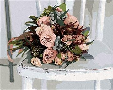 Zuty – Maľovanie Podľa Čísel – Kytica Ruží Na Bielej Stoličke, 80 × 100 cm, Plátno + Rám