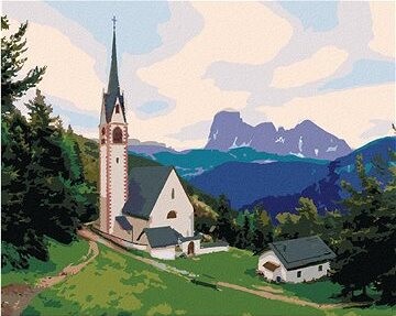 Zuty - Maľovanie podľa čísel - Kostol a hora, Taliansko (Ted Davis), 80 × 100 cm, plátno + rám