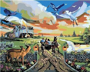 Zuty – Maľovanie podľa čísel – Ilúzia zvieratá a brička odchádzajúca od domu (D. Rusty Rust), 80 × 100 cm, plátno + rám