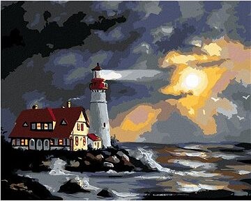 Zuty – Maľovanie Podľa Čísel – Maják A Slnko Zahalené Mrakmi (D. Rusty Rust), 80 × 100 cm, Plátno + Rám