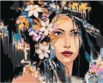 Zuty – Maľovanie Podľa Čísel – Čiernovlasá Žena S Kvetinami, 80 × 100 cm, Plátno + Rám