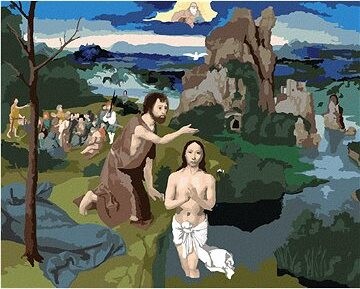 Zuty – Maľovanie Podľa Čísel – Kristov Krst (Joachim Patinir), 80 × 100 cm, Plátno + Rám