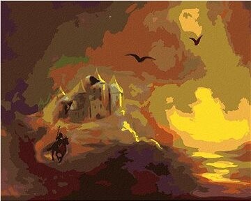 Zuty – Maľovanie podľa čísel – Hrad, rytier a západ slnka (D. Rusty Rust), 80 × 100 cm, plátno + rám