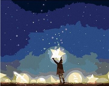 Zuty – Maľovanie Podľa Čísel – Chlapec Medzi Žiariacimi Planétami, 80 × 100 cm, Plátno + Rám