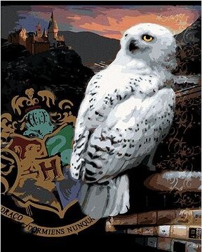 Zuty – Maľovanie podľa čísel – Plagát Hedviga a erb Rokfort (Harry Potter), 40 × 50 cm, plátno + rám