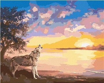 Zuty – Maľovanie podľa čísel – Vyjúci vlk a západ slnka pri vode (D. Rusty Rust), 80 × 100 cm, plátno + rám