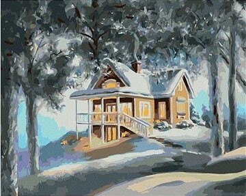 Zuty – Maľovanie podľa čísel – Dom a les v zime (D. Rusty Rust), 80 × 100 cm, plátno + rám