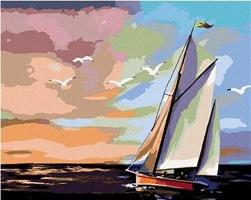 Zuty – Maľovanie podľa čísel – Plachetnica a farebný západ slnka (D. Rusty Rust), 80 × 100 cm, plátno + rám