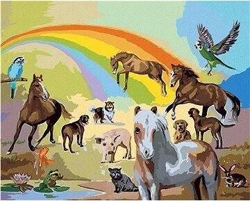 Zuty – Maľovanie Podľa Čísel – Dúha A Zvieratá (D. Rusty Rust), 80 × 100 cm, Plátno + Rám