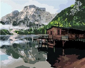 Zuty – Maľovanie Podľa Čísel – Jazero S Chatou A Loďami Taliansko, 80 × 100 cm, Plátno + Rám