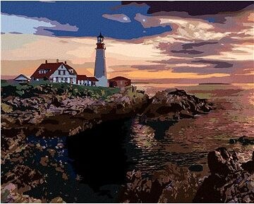 Zuty - Maľovanie podľa čísel - Maják a západ slnka, SŠA (Ted Davis), 80 × 100 cm, plátno + rám