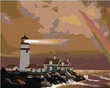 Zuty – Maľovanie podľa čísel – Maják na výbežku na hnedom pozadí (D. Rusty Rust), 80 × 100 cm, plátno + rám