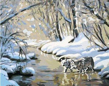 Zuty – Maľovanie podľa čísel – Vlci v rieke (D. Rusty Rust), 80 × 100 cm, plátno + rám