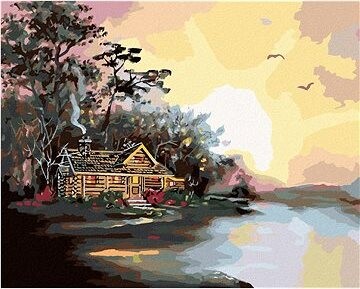 Zuty – Maľovanie Podľa Čísel – Chata Pri Jazere A Večerné Zore (D. Rusty Rust), 80 × 100 cm, Plátno + Rám