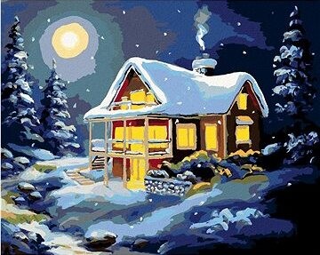 Zuty – Maľovanie podľa čísel – Zasnežený dom za splnu (D. Rusty Rust), 80 × 100 cm, plátno + rám